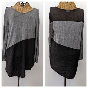 DKNYC DKNY Black grey contrast asymmetrical tunic top M